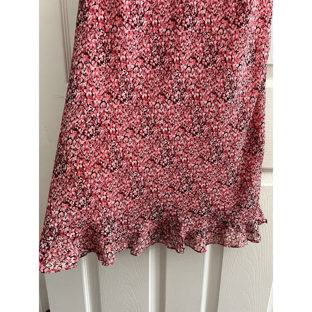 EXPRESSIONS Vintage 90's Y2 Pink Ditzy Print Ruffle Slip Midi Knee Dress - Picture 4 of 12
